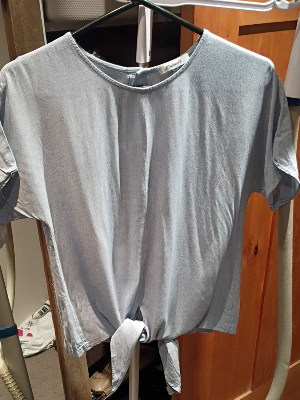 Madewell Pale Blue Tie-Front Short Sleeve Tee